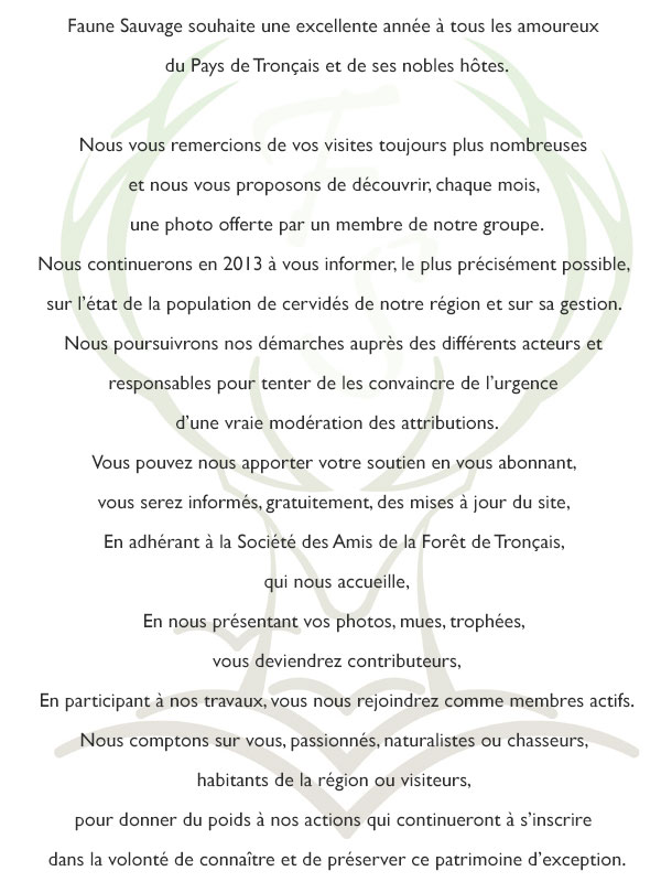 Faune Sauvage en Pays de Tronçais vous souhaite une bonne année 2013